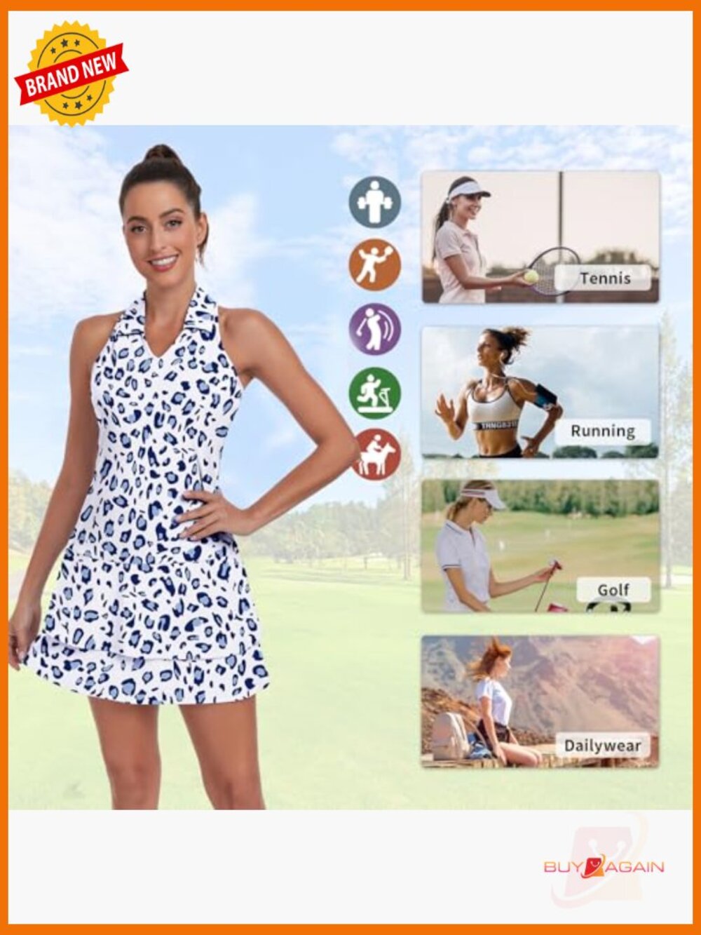 Tennis Dress Racerback Sleeveless Golf Dress with Shorts and Pockets V-Neck - Picture 6 of 6